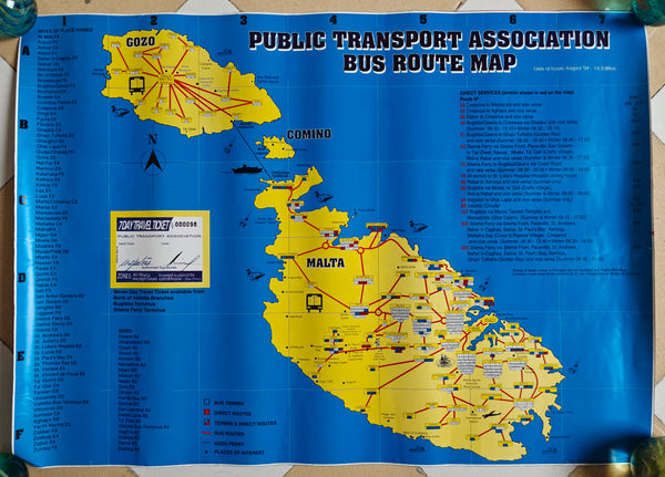 Original 1994 'Public Transport Association Bus Route Map' poster