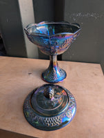 1930s Indiana Carnival Glass Blue Harvest Wedding Bowl Comport