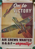 1980s WW II reproduction poster - On to Victory - Air crews wanted R.A.A.F - urgently poster