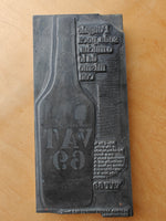 VAT 69 whisky advertising wooden printing block