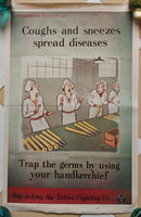 1980s WW II reproduction poster - Ministry of Health - Cough and sneezes spread diseases