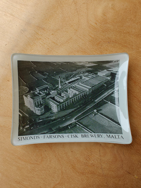 1960s Simonds Farsons Cisk Brewery Malta advertising glass pin tray