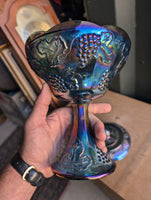 1930s Indiana Carnival Glass Blue Harvest Wedding Bowl Comport