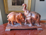 1980s Hand Carved Statue of Two Elephants