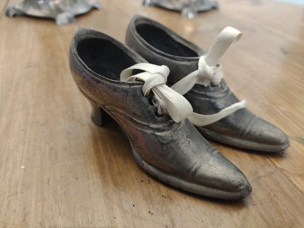 Antique Pair Pewter Miniature Shoes