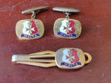 1970s Malta Enameled Cufflinks and Matchung Tie Pin