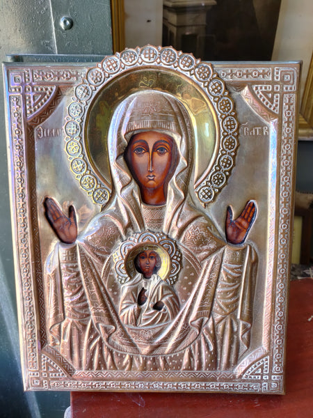 A Beautiful 1970s or slightly earlier Polish Icon with Hand Painted  Madonna and Child