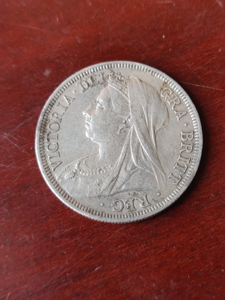 1900 British Queen Victorua Veiled Head Silver Half-Crown Coin